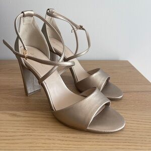 Le Chateau Gold Strappy block heels sandal party occasion summer champagne